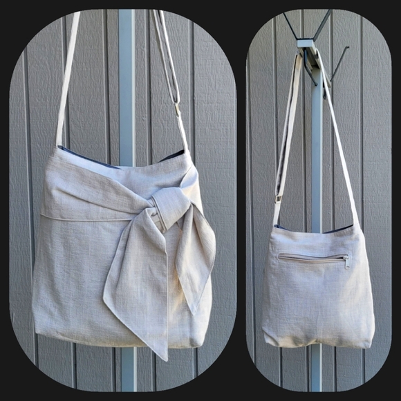 TippyThai | Cotton Twill Crossbody / Shoulder Bag NWOT natural color w/Bow - Picture 14 of 16